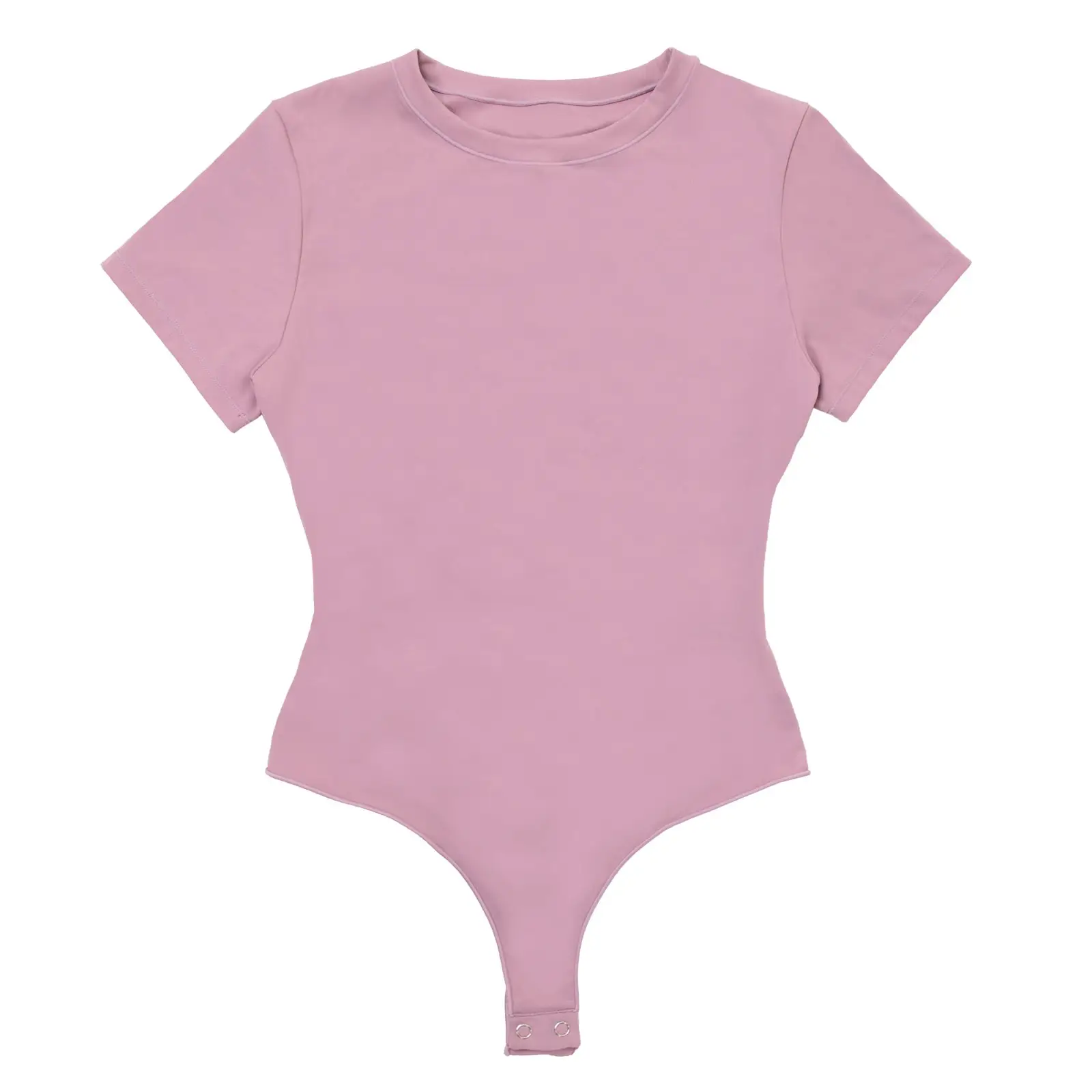 Light pink t-shirt bodysuit lying flat over a white background